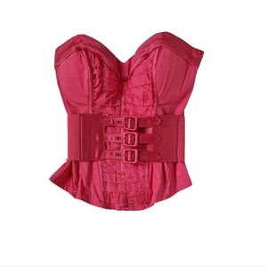 Vtg bebe Silk cotton boned corset top coquette ruched sexy bustier budoir belted
